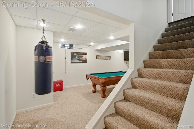 7950 Sandmar Ln, Davisburg, MI 48350 - playroom featuring carpet flooring, billiards table, recessed lighting, and a drop ceiling