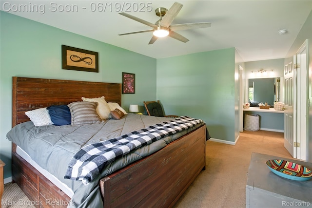 7950 Sandmar Ln, Davisburg, MI 48350 - carpeted bedroom featuring ceiling fan and ensuite bathroom