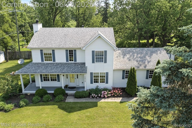 7950 Sandmar Ln, Davisburg, MI 48350 - view of front of house featuring a chimney, a porch, and a shingled roof