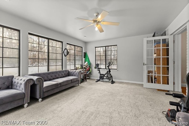 28045 W Greenmeadow Cir, Farmington Hills, MI 48334 - carpeted living area featuring ceiling fan and baseboards