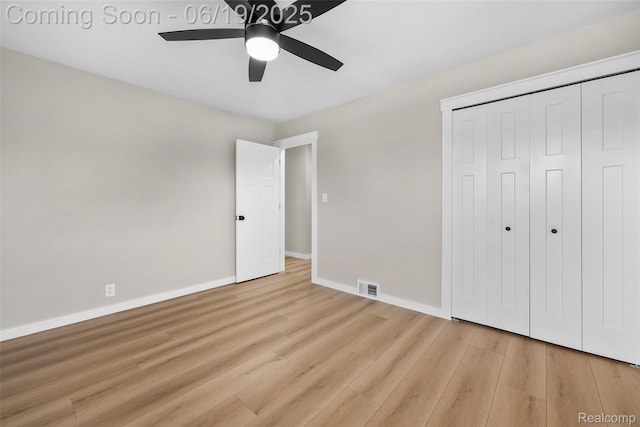 8171 Marian St, Warren, MI 48093 - unfurnished bedroom with light wood-type flooring, a closet, and a ceiling fan