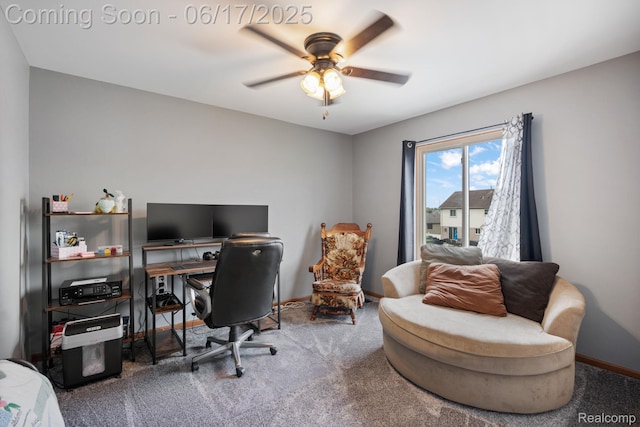 24462 Christian Dr, Flat Rock, MI 48134 - carpeted office space featuring ceiling fan and baseboards