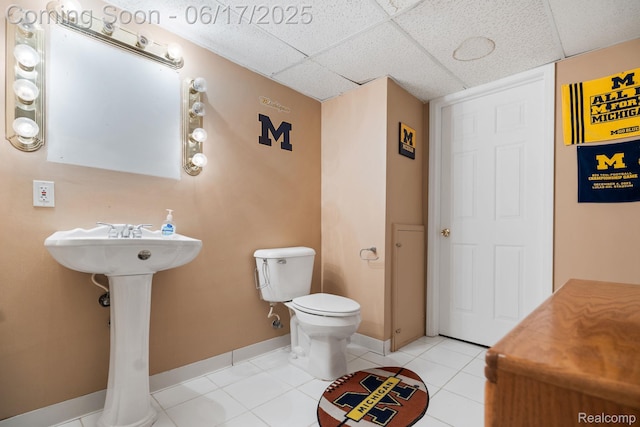 24462 Christian Dr, Flat Rock, MI 48134 - bathroom with a drop ceiling and tile patterned floors
