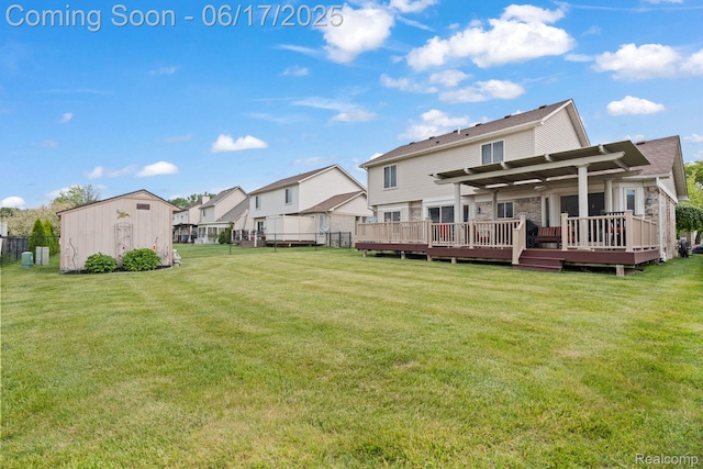 24462 Christian Dr, Flat Rock, MI 48134 - rear view of house featuring a pergola, a deck, a residential view, and an outdoor structure