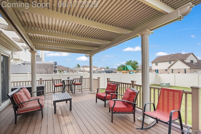 24462 Christian Dr, Flat Rock, MI 48134 - wooden terrace featuring a residential view and a fenced backyard