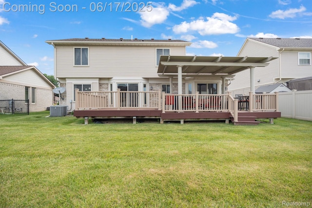 24462 Christian Dr, Flat Rock, MI 48134 - rear view of house with a wooden deck and a pergola