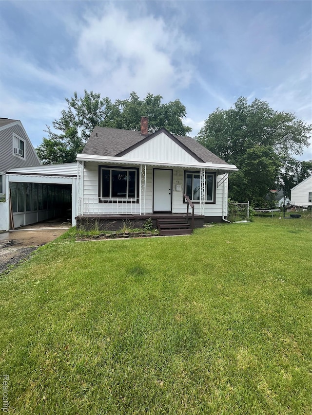 44 Pleasantview Dr, Pontiac, MI 48341 - view of front facade featuring a porch, driveway, a chimney, and a shingled roof