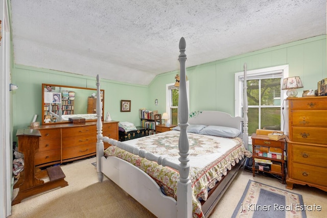 7115 Bronson St SE, Ada, MI 49301 - carpeted bedroom featuring a textured ceiling and vaulted ceiling