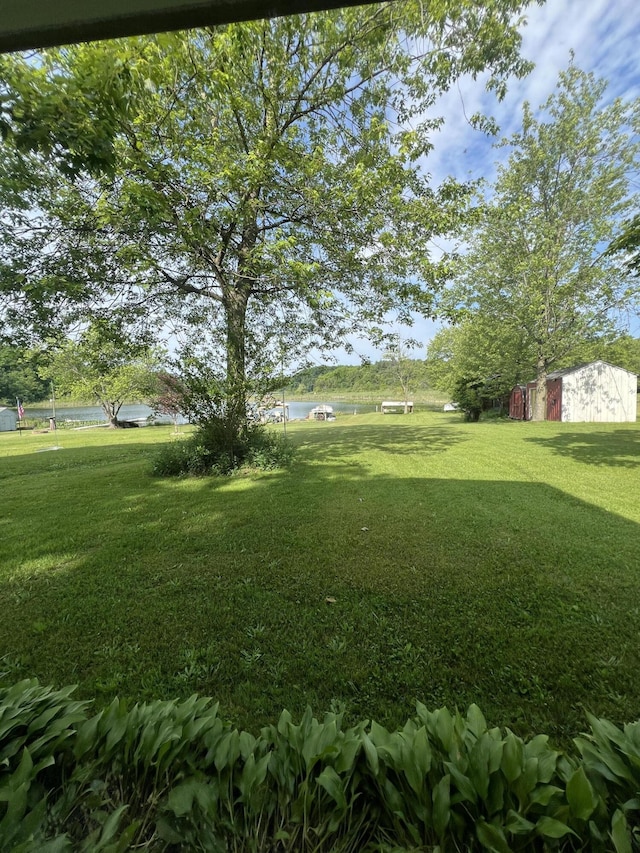 7428 Ansley Ln, Hillsdale, MI 49242 - view of green lawn featuring an outdoor structure and a water view