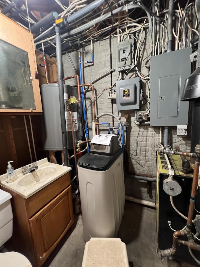 7428 Ansley Ln, Hillsdale, MI 49242 - utility room featuring electric panel, water heater, and a heating unit