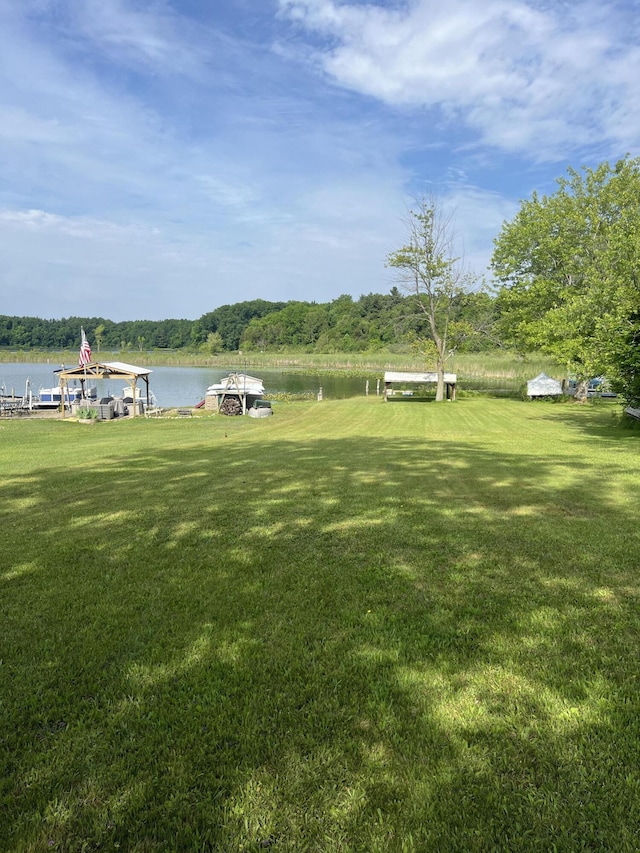 7428 Ansley Ln, Hillsdale, MI 49242 - view of grassy yard featuring a water view and a dock