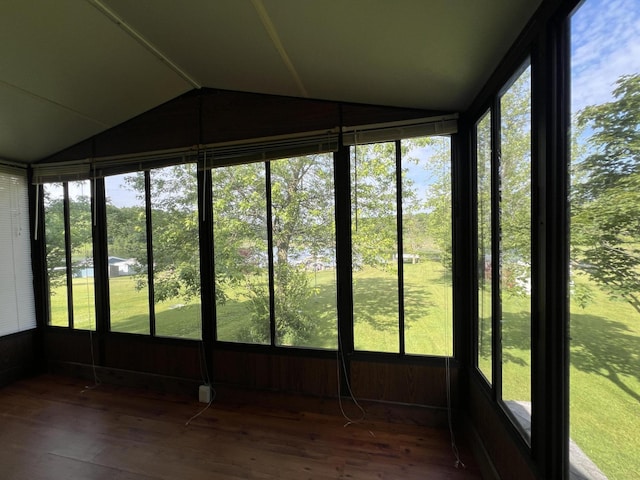 7428 Ansley Ln, Hillsdale, MI 49242 - unfurnished sunroom featuring vaulted ceiling, plenty of natural light, and wood finished floors