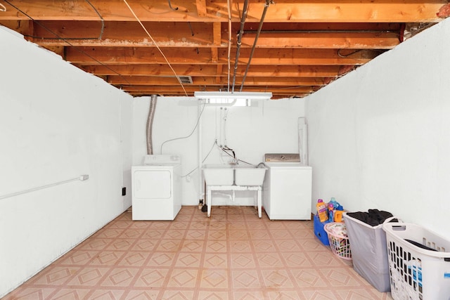 29206 Guy St, Southfield, MI 48076 - unfinished basement with light flooring and independent washer and dryer