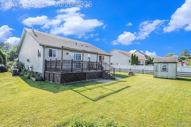 2274 Apple Tree Dr, Burton, MI 48519 - back of property featuring a wooden deck, a fenced backyard, a storage shed, and stairway