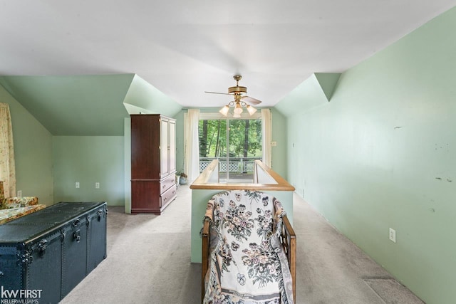 7199 Switzer Dr, Linden, MI 48451 - interior space featuring carpet, lofted ceiling, and a ceiling fan