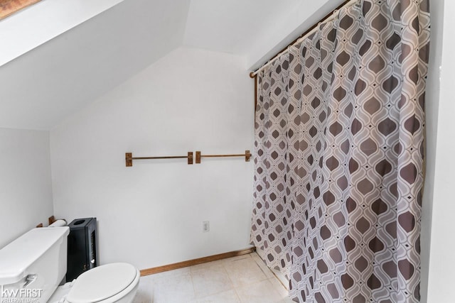 7199 Switzer Dr, Linden, MI 48451 - full bath featuring lofted ceiling, a shower with shower curtain, and tile patterned floors