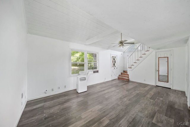 306 S Washington St, Manchester, MI 48158 - unfurnished living room with dark wood finished floors, a ceiling fan, and stairs
