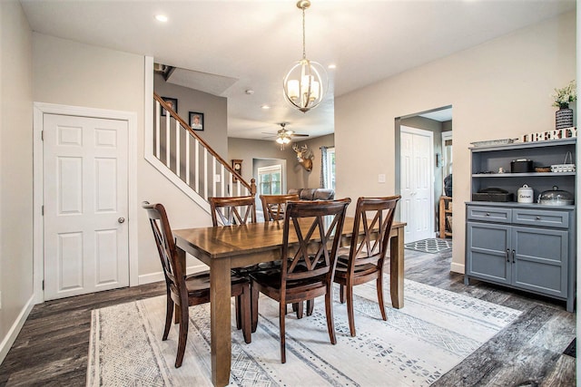 325 Marshall St, Coldwater, MI 49036 - dining space featuring a chandelier, light wood finished floors, stairway, recessed lighting, and a ceiling fan