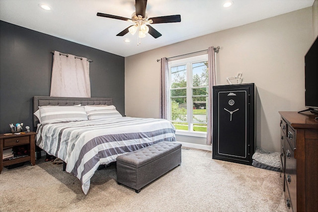 325 Marshall St, Coldwater, MI 49036 - bedroom with light carpet, recessed lighting, and ceiling fan