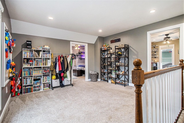 325 Marshall St, Coldwater, MI 49036 - recreation room featuring ceiling fan, carpet floors, and recessed lighting