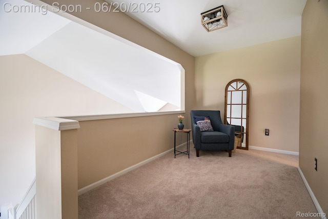 4096 Villager Dr, Lake Orion, MI 48359 - sitting room featuring carpet, lofted ceiling, and a skylight