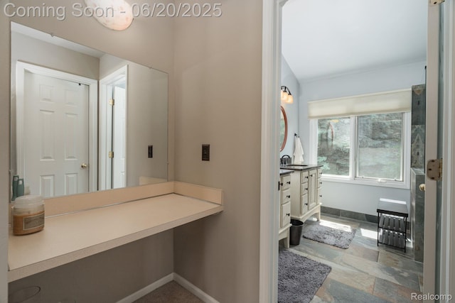4096 Villager Dr, Lake Orion, MI 48359 - bathroom with vanity and stone finish flooring