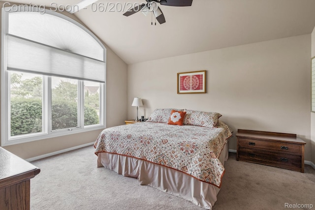 4096 Villager Dr, Lake Orion, MI 48359 - carpeted bedroom with vaulted ceiling and a ceiling fan
