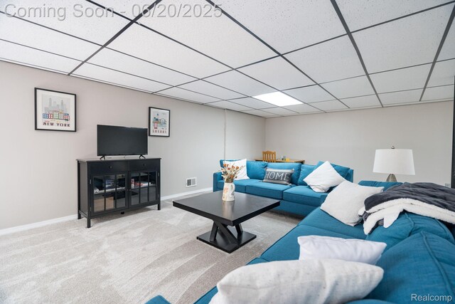 4096 Villager Dr, Lake Orion, MI 48359 - living area featuring carpet and a drop ceiling