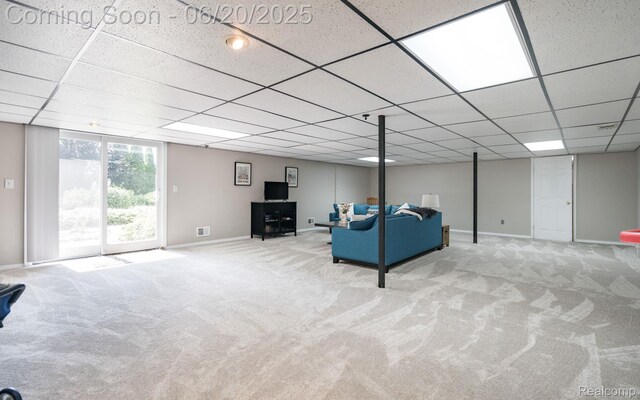 4096 Villager Dr, Lake Orion, MI 48359 - carpeted living area with baseboards and a drop ceiling