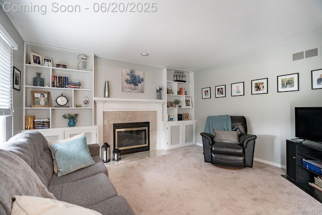4096 Villager Dr, Lake Orion, MI 48359 - carpeted living room with baseboards and a fireplace