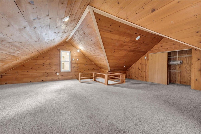 16241 Cherrylawn St, Detroit, MI 48221 - bonus room featuring wood walls, vaulted ceiling, wood ceiling, and carpet