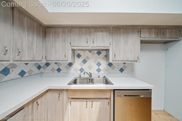 8077 Casa Mia Dr, White Lake, MI 48386 - kitchen featuring stainless steel dishwasher, light countertops, and tasteful backsplash