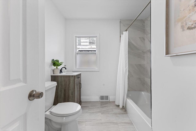 18419 Faust Ave, Detroit, MI 48219 - full bathroom featuring vanity, shower / tub combo with curtain, and marble finish flooring
