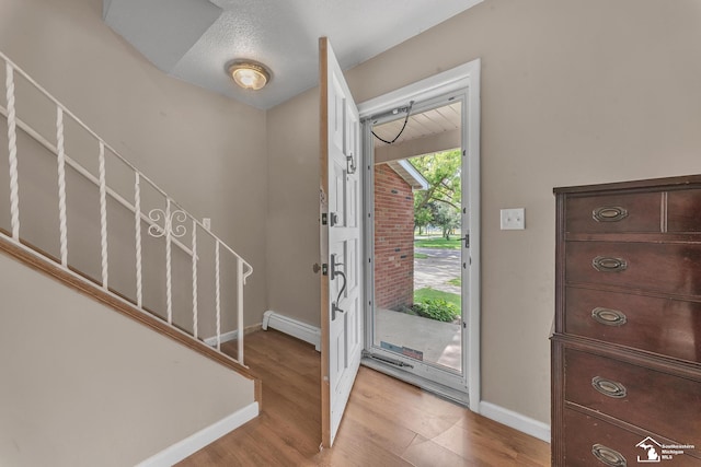 234 Crampton Dr, Monroe, MI 48162 - entryway with wood finished floors, stairs, and a baseboard radiator