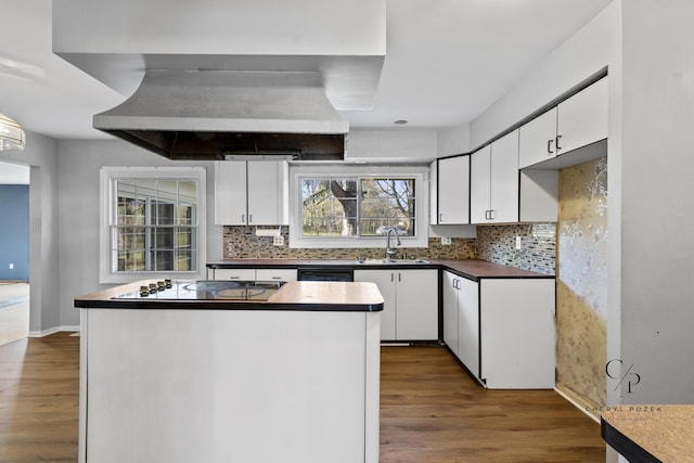 36254 Congress Rd, Farmington Hills, MI 48335 - kitchen with electric cooktop, dark countertops, white cabinetry, and dark wood-style flooring