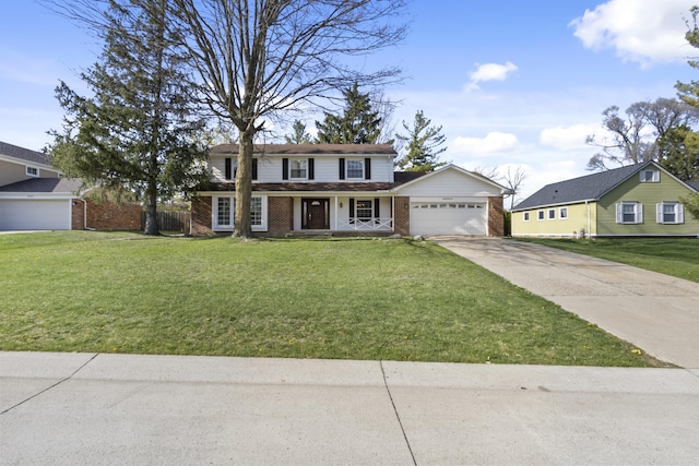 36254 Congress Rd, Farmington Hills, MI 48335 - traditional-style home with brick siding, a porch, a garage, concrete driveway, and a front yard