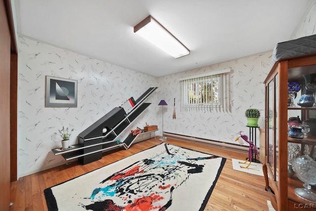 9760 Lime Lake Rd, Hudson, MI 49247 - workout room featuring wallpapered walls and wood-type flooring