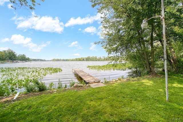 9760 Lime Lake Rd, Hudson, MI 49247 - dock area featuring a water view and a lawn