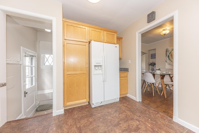 1215 Prescott Ave, Ann Arbor, MI 48103 - kitchen featuring white fridge with ice dispenser and light brown cabinets