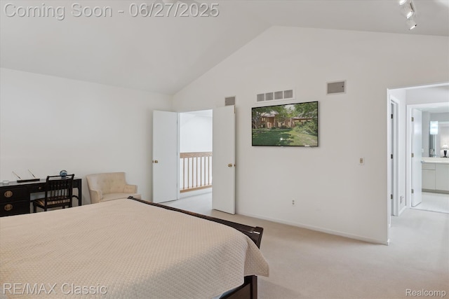 35606 Huntsman Ct, Farmington Hills, MI 48331 - bedroom with light carpet and high vaulted ceiling