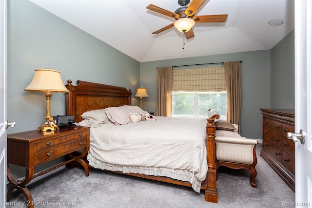 23640 Woodside Ct, South Lyon, MI 48178 - carpeted bedroom with vaulted ceiling and a ceiling fan