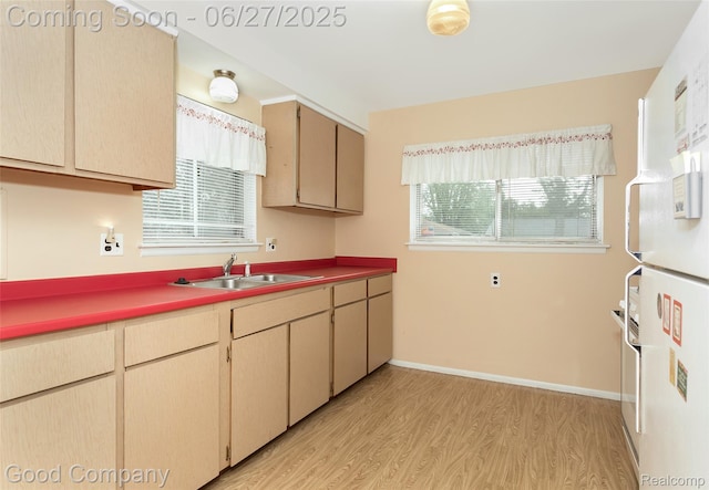 29035 Spoon Ave, Waterford, MI 48071 - kitchen featuring light wood-type flooring, plenty of natural light, and freestanding refrigerator
