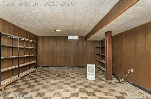 29035 Spoon Ave, Waterford, MI 48071 - below grade area featuring wooden walls and tile patterned floors