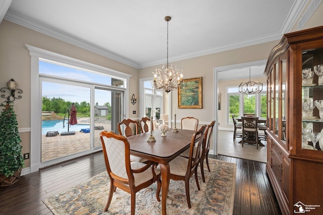 11694 Robinshire St, Temperance, MI 48182 - dining room featuring a chandelier, ornamental molding, and dark wood-type flooring