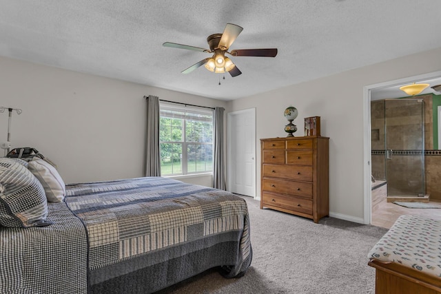 6824 Napoleon Rd, Jackson, MI 49201 - bedroom featuring light carpet, a textured ceiling, a ceiling fan, and ensuite bathroom