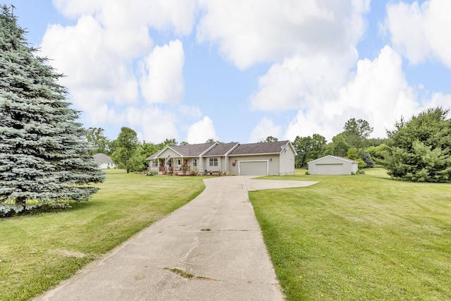 6824 Napoleon Rd, Jackson, MI 49201 - view of front of property featuring a front yard, concrete driveway, a porch, and a garage