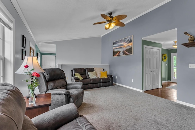6824 Napoleon Rd, Jackson, MI 49201 - carpeted living area featuring crown molding and ceiling fan