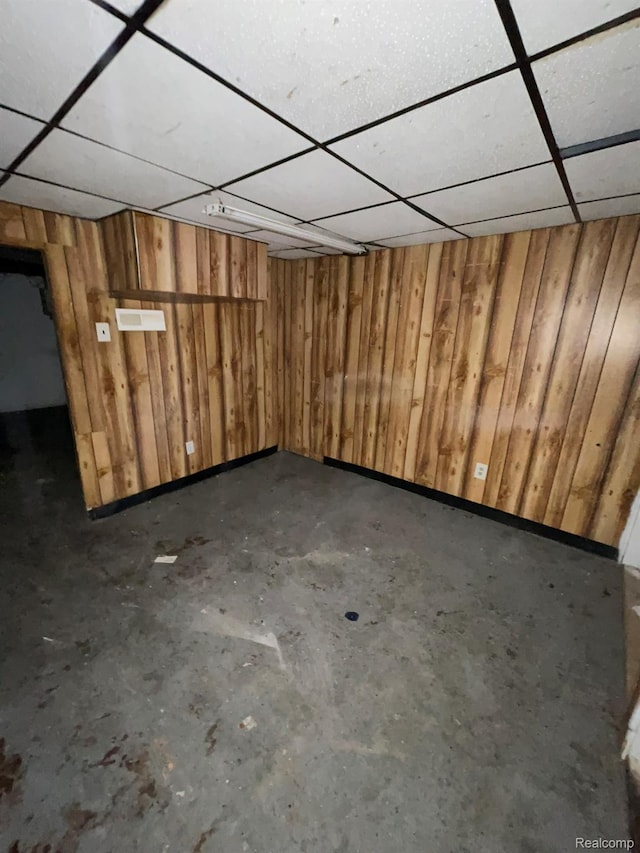 20569 Evergreen Rd, Detroit, MI 48219 - finished below grade area with a drop ceiling and wooden walls