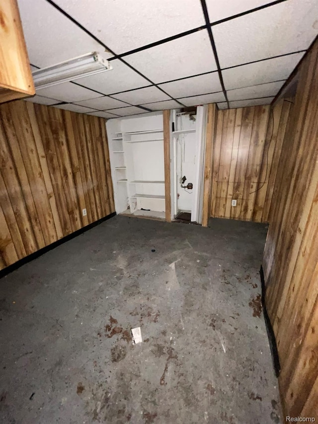 20569 Evergreen Rd, Detroit, MI 48219 - finished basement featuring wood walls and a drop ceiling