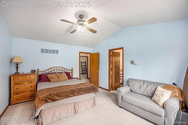 33550 24 Mile Rd, Chesterfield, MI 48047 - bedroom with lofted ceiling, light colored carpet, and a ceiling fan